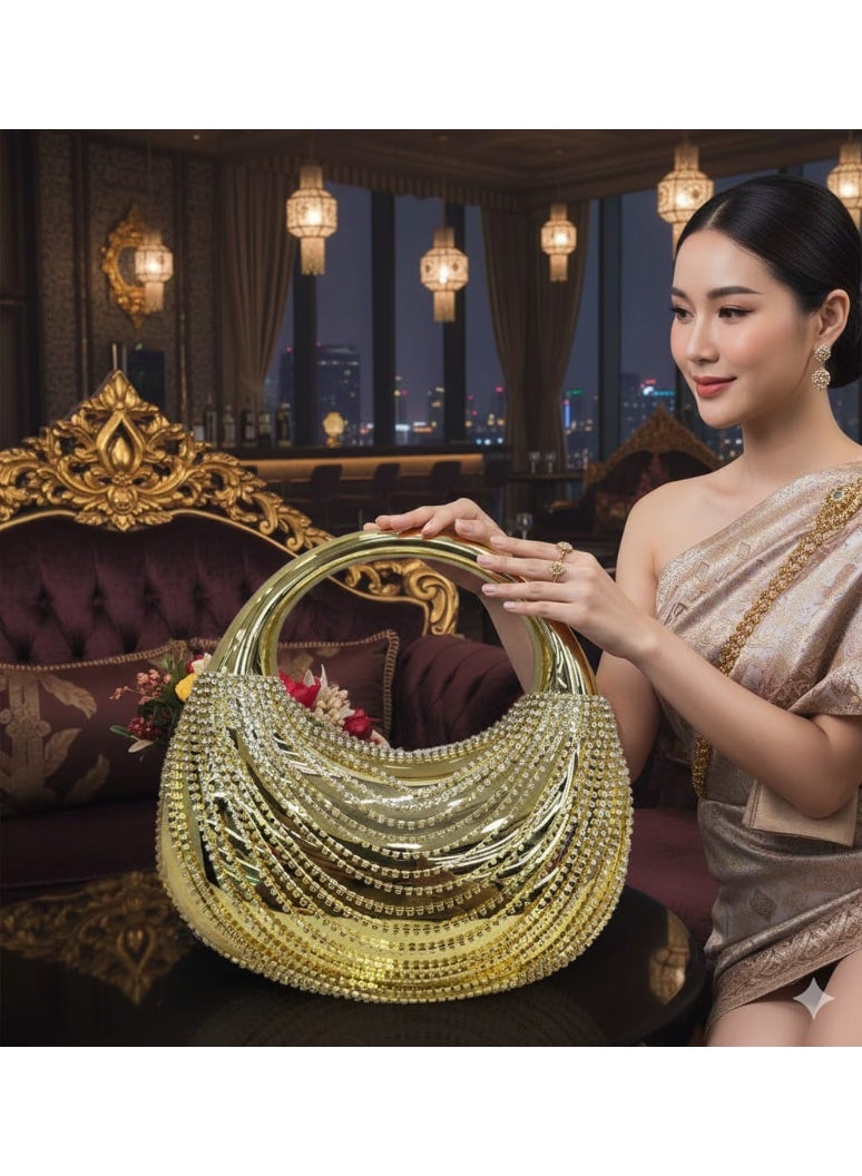 Flux Fashion Clutch Party Bag – Elegant Wedding & Evening Handbag for Women GOLD COLUR - Image 2